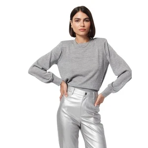 NWT Cami NYC Gama Wool Sweater Silver Metallic Size XS Shoulder Pads Long Sleeve - Picture 1 of 10