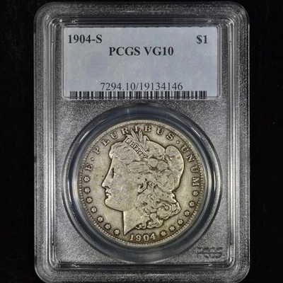 1904-S MORGAN SILVER DOLLAR ✪ PCGS VG-10 ✪ $1 COIN VERY GOOD VG10 146 ◢TRUSTED◣ - Image 1 of 2
