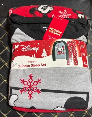 NUEVO CON ETIQUETAS DISNEY Juego de dormir de 2 piezas para hombre talla XL Jammies Mickey Minnie Mouse copos de nieve Foto 1 de 4