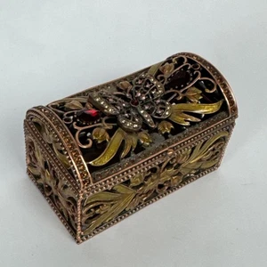 Portagioie vintage farfalla strass metallo - colore rame filigrana - Foto 1 di 17