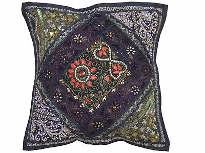 Funda Almohada Sari Negra Patchwork Cojín Decorativo Étnico Ecléctico 16" Foto 1 de 3
