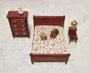 Dollhouse Furniture Bedroom Set Bed Dresser Dogs - Picture 1 of 9