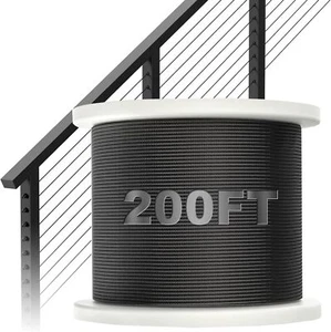 200FT 1/8" Black Deck Railing Cable T316 Cable w7x7 Strands Construction 1850lbs - Picture 1 of 7