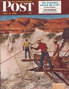 1948 JULY 17 Salmon Fishing SATURDAY EVENING POST COVER ONLY #2 John Atherton - Picture 1 of 3