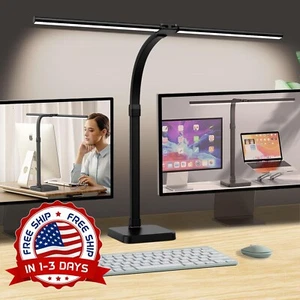 Lampara De Escritorio LED Para Hogar Oficina Lectura Luz Doble Cabezal 24W NUEVO - Picture 1 of 8