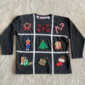 Vintage Chaus Petites Holiday Tic-Tac-Toe Shirt Faded Black Petite Medium - Picture 1 of 11