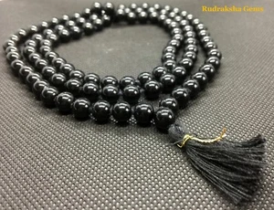 Black Agate Mala Prayer 108 Beads crystal Buddhist meditation japa Hinduism Yoga - Picture 1 of 2