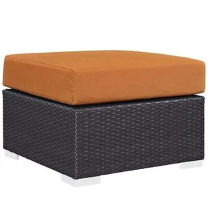 Modway Convene Square Fabric and Rattan Patio Ottoman in Espresso/Orange - Picture 1 of 3