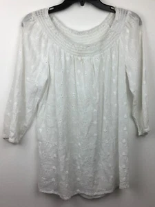 Faded Glory Woman's White Small Cotton 3/4 Sleeve Blouse - Picture 1 of 4