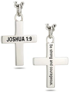 Men's Stainless Steel Joshua 1:9 Cross Necklace-Joshua 1:9 Shields of Strength - Picture 1 of 3