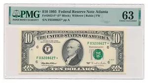 UNITED STATES banknote $10 Atlanta 1995 Star note* PMG grade MS 63 - Picture 1 of 2