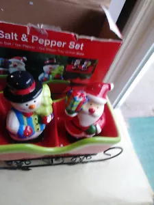 Pupazzo di neve natalizio e Babbo Natale sale e pepe con porta slitta - Foto 1 di 3