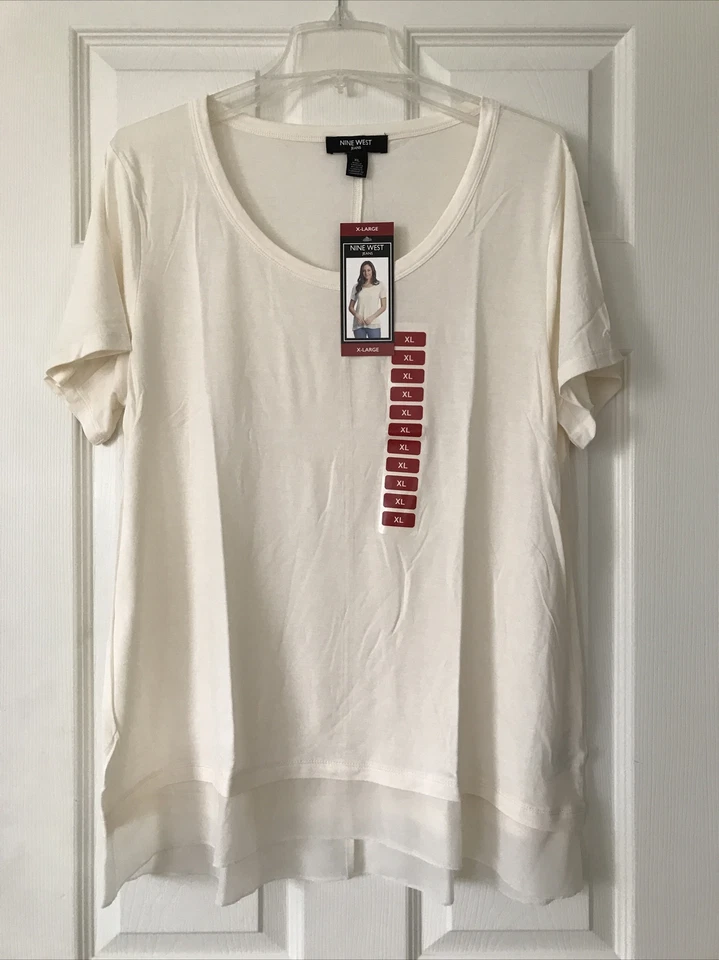 Nine West Women's Short Sleeve Emmy Top Pristine Color / Size XL With Tags