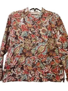 Life Style Knopfleiste Oberteil Jacke Baumwolle Gr. M dunkelbraun Herbstblätter - Bild 1 von 12