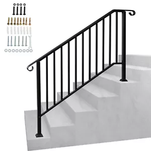 Wrought Iron Handrail Picket Stair Rail for 4-5 Step Handrail Outdoor Stairs - Picture 1 of 8