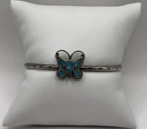 Sterling Silver Turquoise Inlay Butterfly Cuff Bracelet (8.49g) - Picture 1 of 4
