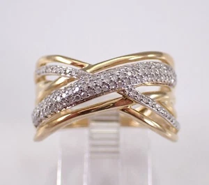 Alianza de aniversario de anillo de boda cruzado de diamantes de oro amarillo - Imagen 1 de 7