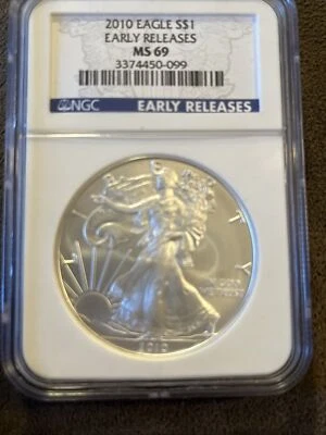 2010 🇺🇸 United States AMERICAN .999 SILVER EAGLE Dollar $1 Coin ASE NGC MS 69 - Image 1 of 4