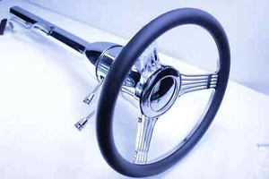 32" Chrome Tilt Steering Column Floor Shift With 14'' ALU Banjo wheel Street Rod - Foto 1 di 11