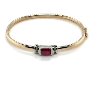 BH EFFY Vintage 14k Yellow Gold Ruby & Diamond Bangle Bracelet - Picture 1 of 9