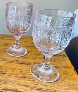Gemstone Stemware 12 Oz Water Wine Goblets Glasses 7” Pink Set Of 2 Lot - Picture 1 of 8