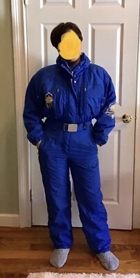 Traje de esquí de nieve vintage Bogner de una pieza azul bordado para mujer + suéter Foto 1 de 4