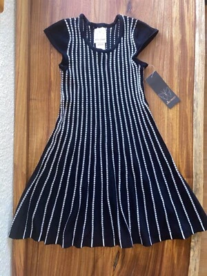 Vestido Suéter de Verano Ella Moss Niñas 7 Tami Rayón Nylon Negro Blanco Ajuste y Acampanado Foto 1 de 4