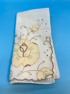 Vintage Delicate Embroidered and Applique Handkerchief Floral Butterflies Cream - Picture 1 of 6