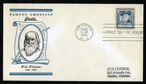 #867 5c Famous Americans - Poet - Walt Whitman - Linprint FDC - Picture 1 of 2