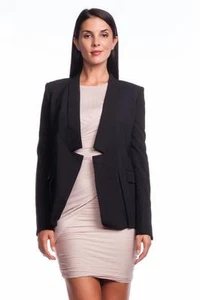 Halston Heritage Women's Relaxed Blazer Notch Lapel Black Jacket NEW Collar - Picture 1 of 5
