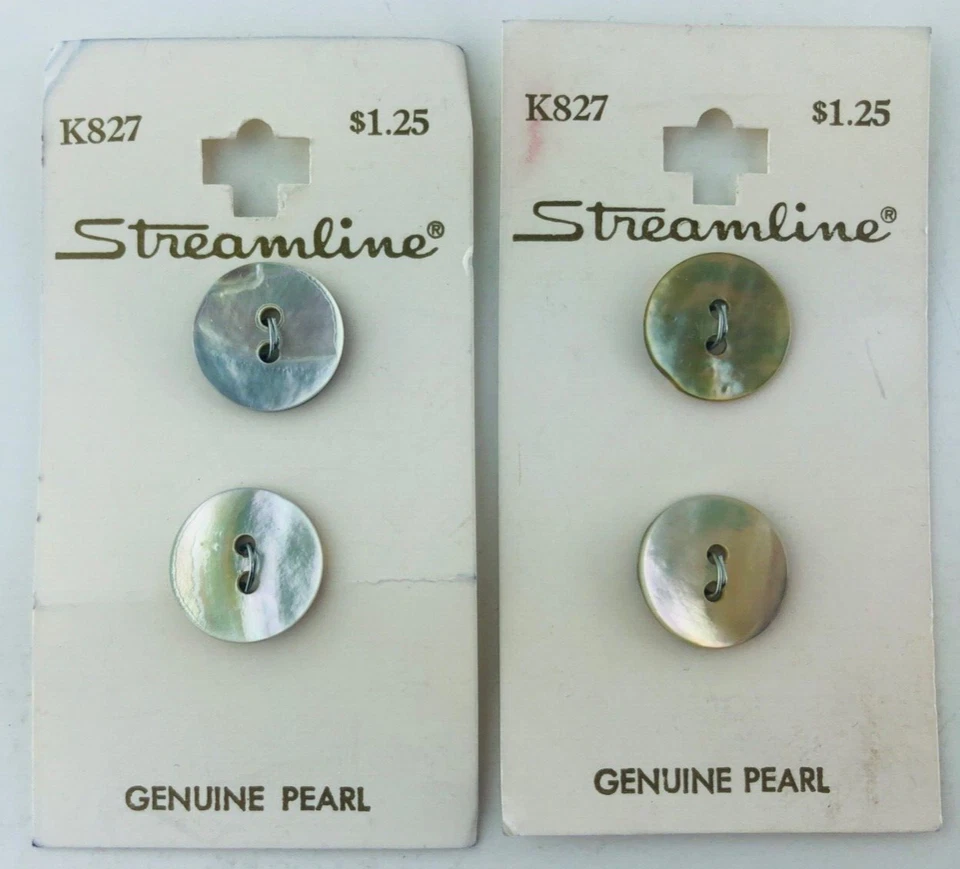 Vintage Streamline Genuine Pearl Buttons 5/8" Beige Made in Korea K827 - Image 1 of 4