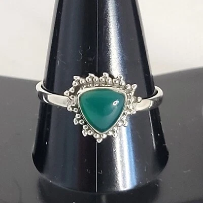 Anillo Triángulo Calcedonia Verde Plata de Ley 925 Cuentas Diseño Trabajo Talla 9 Foto 1 de 4