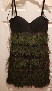 SIMON CHANG BEAUTIFUL PEACOCK FEATHERED POLYESTER COCKTAIL DRESS LIST PRICE $139 - Picture 1 of 8