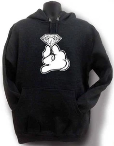 NW MEN'S "DIAMOND WITH GLOVE HAND" FUNNY HIPSTER PULLOVER FLEECE HOODIE ALL SZ - Picture 1 of 6