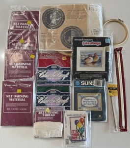 Lot Of Cross Stitch Odds & Ends, Kits, Frames, Darning Material, Crochet, Etc. - Picture 1 of 10