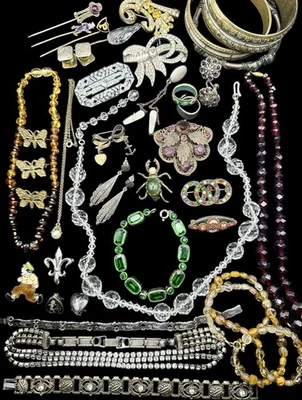 Lote de joyas antiguas y de colección esmalte ámbar estrás palo prendedores vidrio checo Foto 1 de 4