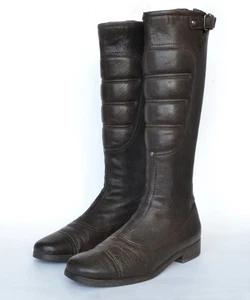 90s Vintage Womens MIU MIU Boots Biker Shoes Astro Leather Zip Brown 38.5 PRADA - Picture 1 of 11