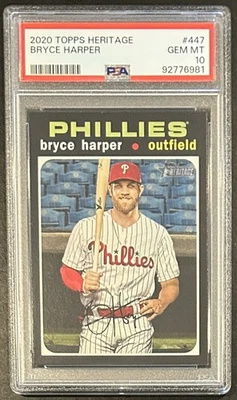 Topps Heritage SP #447 2020 Philadelphia Phillies Bryce Harper PSA 10 GEMA como nuevo Foto 1 de 2