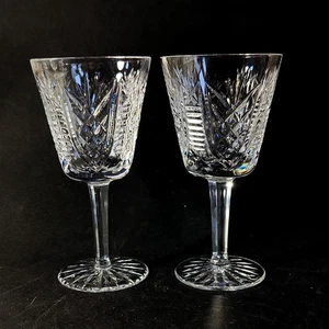WATERFORD CLARE CLARET WINE GLASSES, Cut Lead Crystal, 5 7/8", 6Oz, IRELAND, 2PC - Picture 1 of 7
