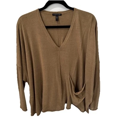 Eileen Fisher Organic Linen Cotton V-neck Box Oversized Top Pocket Size Large - Imagem 1 de 4