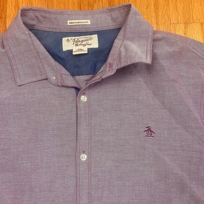 Beautiful Men's  2XL Original Penguin Heritage Slim Fit Purple LS Button Shirt - Image 1 of 4
