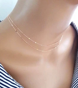 Rose Gold Chain Choker Necklace Layered Chain Choker Necklace - Picture 1 of 3