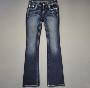 Miss Me Jeans Damen 26 blau Bootcut verziert Strass Klappe Rockabilly - Bild 1 von 19