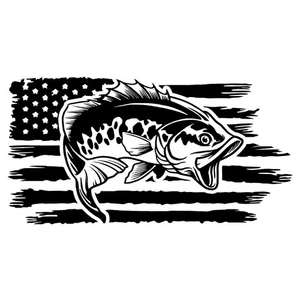 Distressed American Flag Bass Fishing Fish Largemouth Decal Sticker - Picture 1 of 3