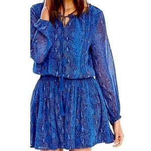 Banana Republic Damen Kleid blau Animal Print gefüttert Chiffon mit Tasseln Größe M - Bild 1 von 9