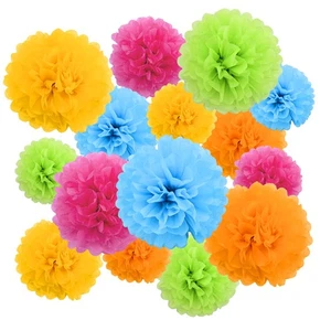 Fiori di Carta Colorati Luminosi Carta Fazzoletto Pom Poms per Festa Compleanno Matrimonio... - Foto 1 di 7