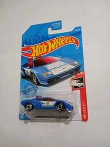 2019 Hot Wheels Rescue Blue And White Lamborghini Countach Police Car - Picture 1 of 2
