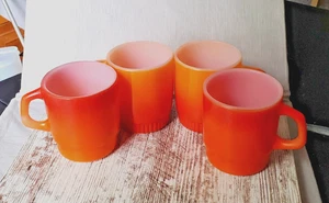 4 Vintage Fire King Mugs Orange Ombre Stackable Milk Glass - Picture 1 of 9