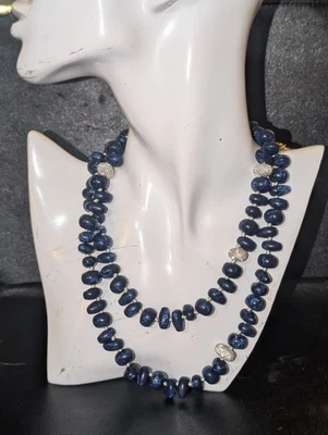 Lele Sadoughi Lapis Lazuli Large Nugget Hand Knotted With Crystal Accent... - Image 1 of 4