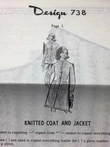 Vtg Mail Order Design 738 KNITTED COAT & JACKET Pattern Original - Picture 1 of 2